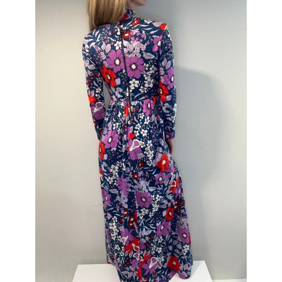 WOW! Colorful Vintage 1960s-70s Keram New York Long Sleeve Maxi Dress Size Small - Picture 2 of 12